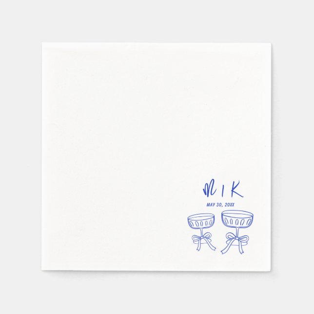 Hand Drawn Blue Cocktail Wedding  Napkins (Front)