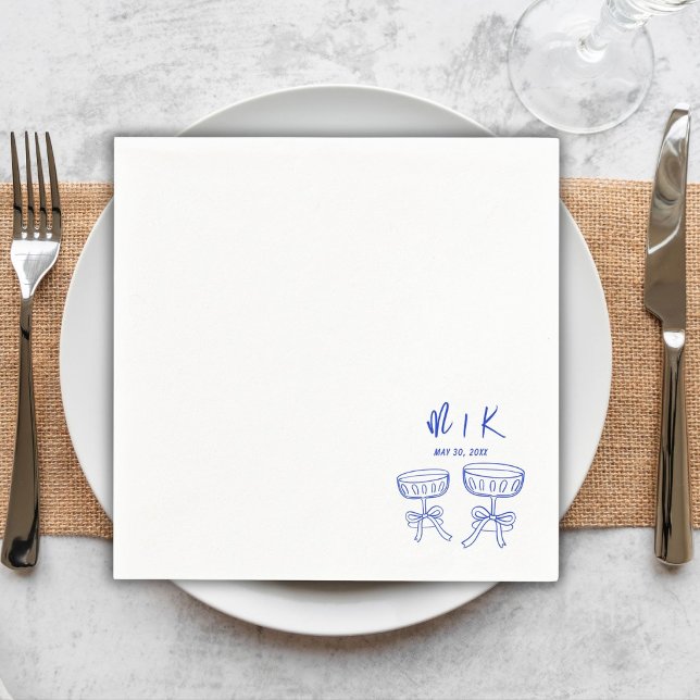 Hand Drawn Blue Cocktail Wedding  Napkins (Creator Uploaded)
