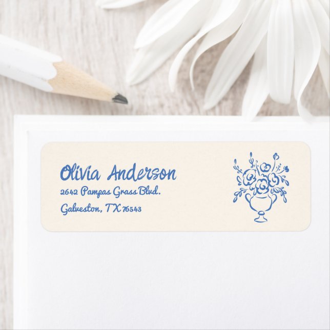 Hand Drawn Blue Floral Bouquet Baby Shower Label (Insitu)