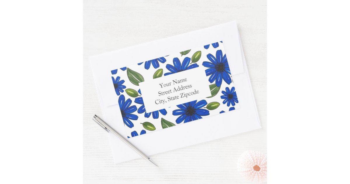 Flower Label Blue Hand Drawn Blue Flower Pattern Labels | Zazzle
