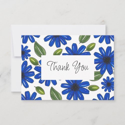 Hand Drawn Blue Flower Pattern  Thank You Card