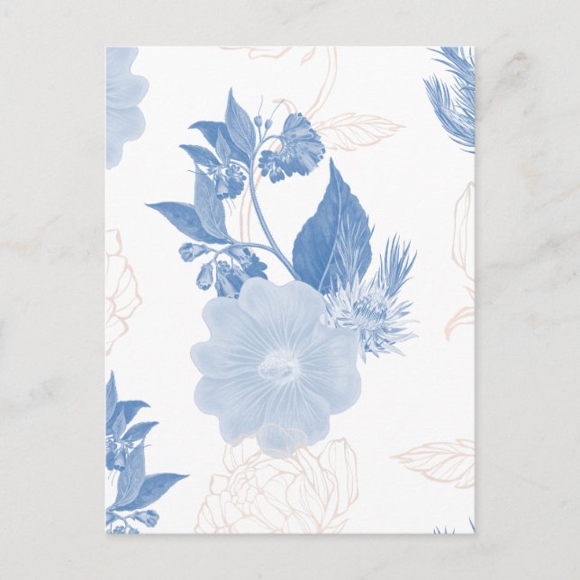 Hand drawn blue flower patterned background  postcard (Front)