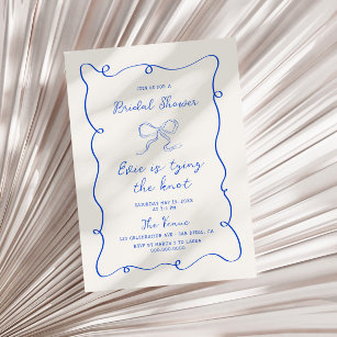 Hand Drawn Blue Frame Ribbon Bridal Shower Invitation