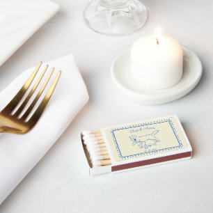Hand Drawn Blue Golden Retriever Dog Wedding Matchboxes