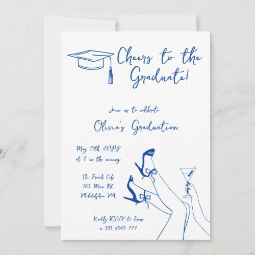 Hand drawn Blue Graduation Party invitation