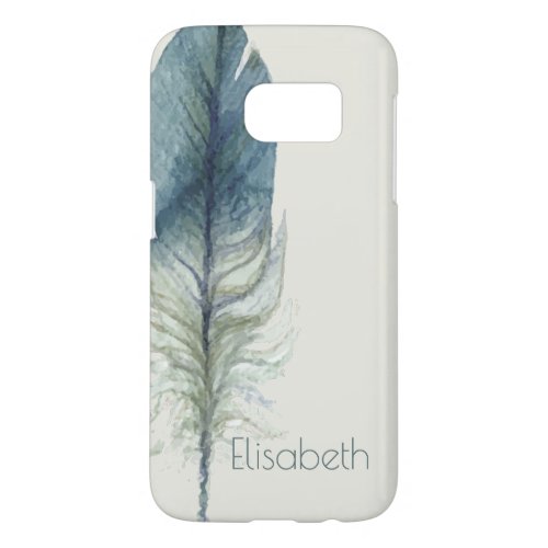 Hand drawn blue gray watercolor feather samsung galaxy s7 case