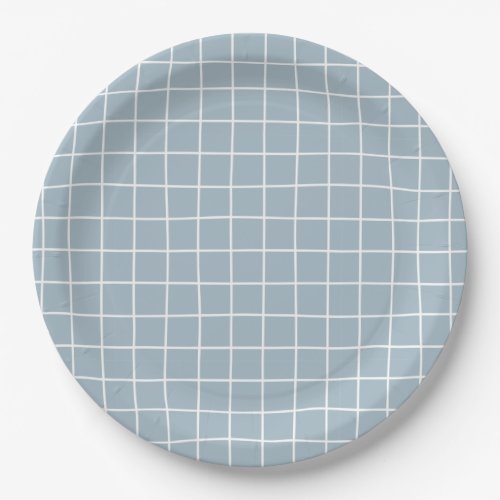 Hand Drawn Blue Grid Pattern Paper Plates