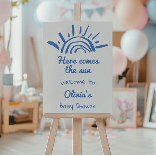 Hand Drawn Blue Here Comes The Son Baby Shower Foam Board