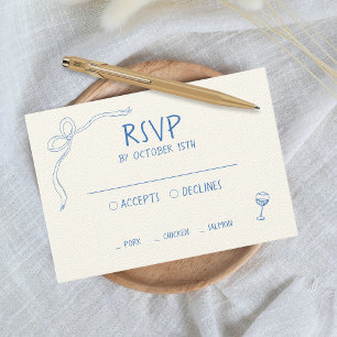 Hand Drawn Blue Illustration Vintage French RSVP Card