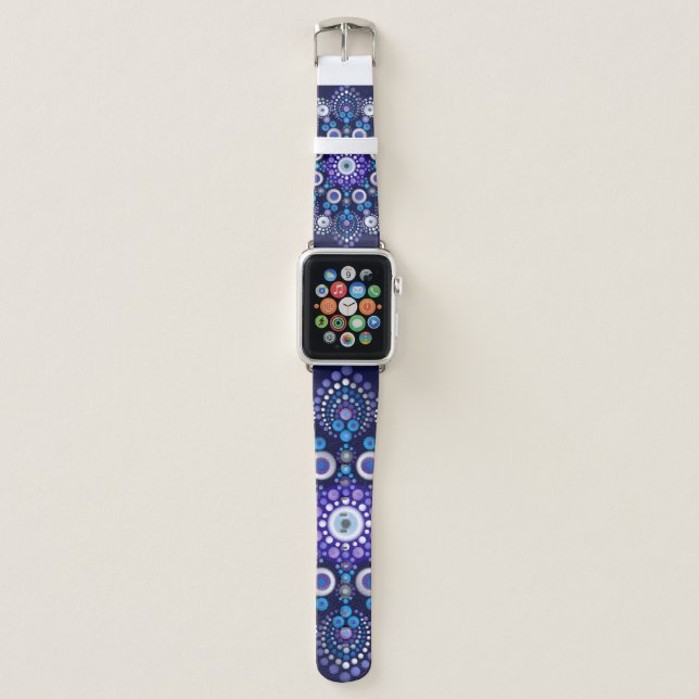 Hand Drawn Blue Jewel Dot Mandala Apple Watch Band (Front)