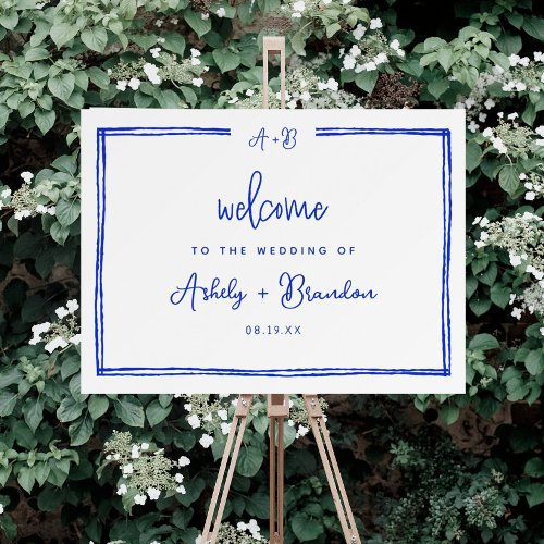Hand Drawn Blue Large Wedding Welcome Sign