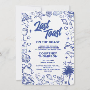 Hand Drawn Blue Last Toast Bachelorette Party Invitation