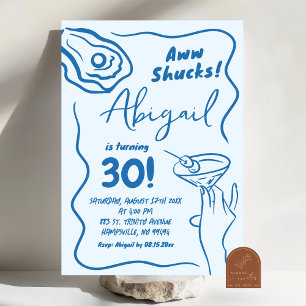 Hand Drawn Blue Oyster Cocktail Adult Birthday Invitation