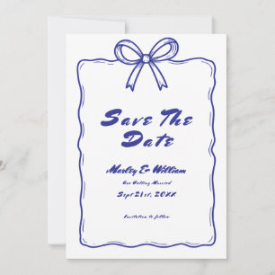 Hand Drawn Blue Quirky Whimsical Funky Wedding Save The Date
