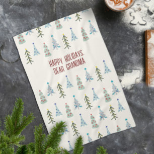 Hand-drawn Blue Scandinavian Christmas trees  Kitchen Towel