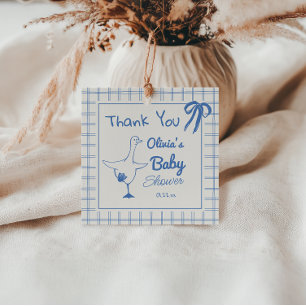 Hand Drawn Blue Silly Goose Ribbon Baby Boy Shower Favor Tags