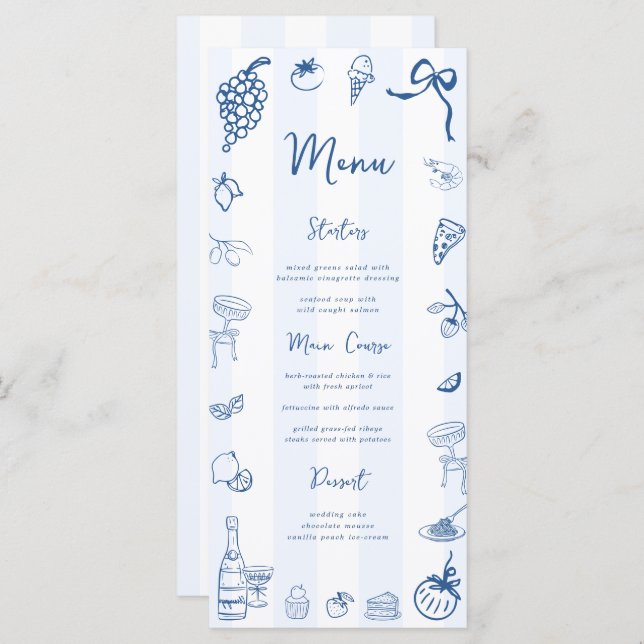 Hand Drawn Blue Stripes Italian Menu (Front/Back)