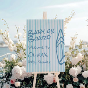 Hand Drawn Blue Summer Baby On Board Baby Shower