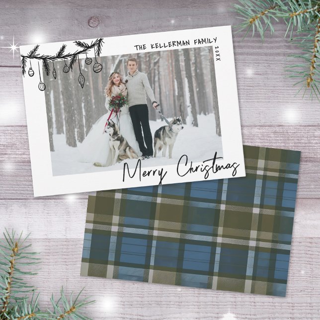 Hand Drawn Blue Tartan Christmas Holiday Card (Hand Drawn Blue Tartan Christmas Holiday Card)