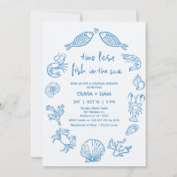 Hand Drawn Blue Two Fish Couples Bridal Shower