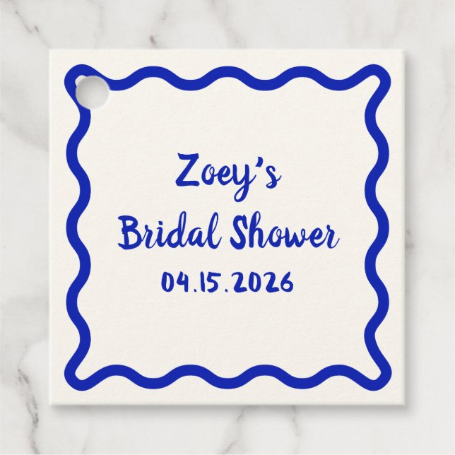 Hand Drawn Blue Wavy Border Bridal Shower Cute Favor Tags (Front)