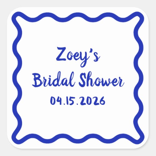 Hand Drawn Blue Wavy Border Bridal Shower Cute Square Sticker
