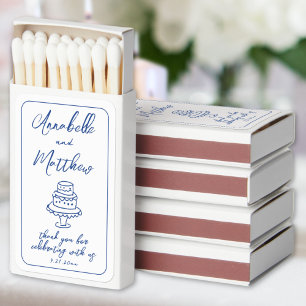 Hand Drawn Blue Wedding Cake Favor Matchboxes