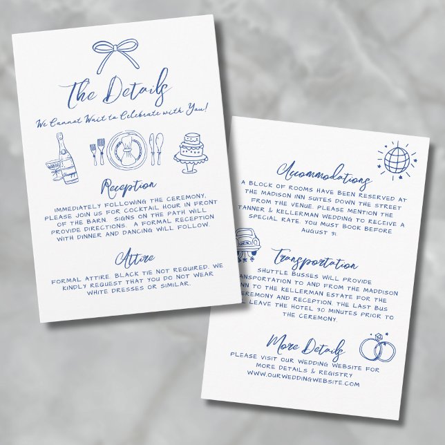 Hand Drawn Blue Wedding Details Enclosure Card (Hand Drawn Blue Whimsical Wedding Details Enclosure Card)