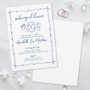 Hand Drawn Blue Wedding Rehearsal Dinner Invitation