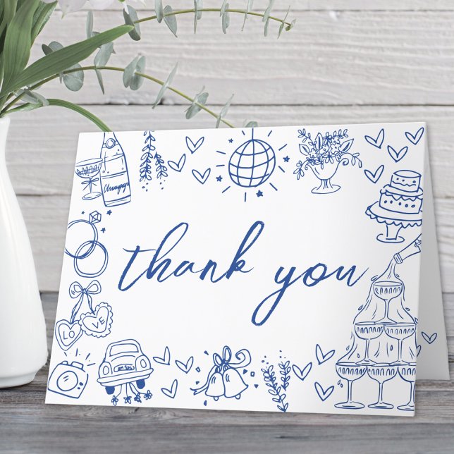 Hand Drawn Blue Whimsical Bridal Shower Thank You Card (Hand Drawn Blue Whimsical Bridal Shower Thank You Card)