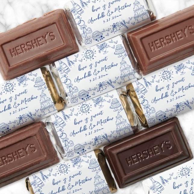 Hand Drawn Blue Whimsical Wedding Hershey's Miniatures (Hand Drawn Blue Whimsical Wedding Hershey's Miniatures)