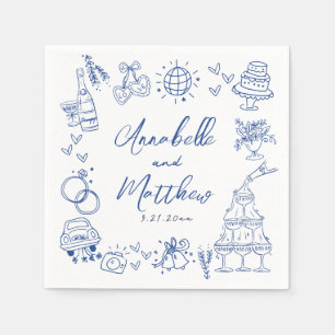 Hand Drawn Blue Whimsical Wedding Napkins