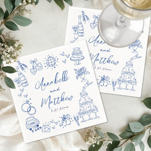 Hand Drawn Blue Whimsical Wedding Napkins