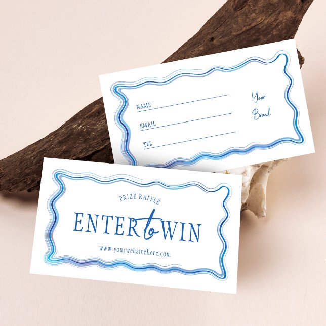 Hand Drawn Blue White Business Logo Raffle Ticket (Elegant hand-drawn blue watercolor Enter to Win raffle tickets for your business or private event)