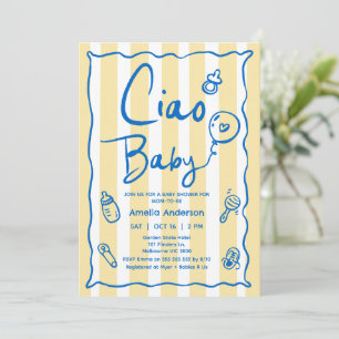 Hand Drawn Blue Yellow Ciao Baby Baby Shower Invitation