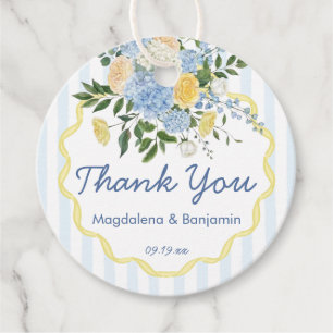 Hand Drawn Blue Yellow Floral Stripe Wedding Favor Tags