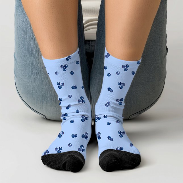 Hand Drawn Blueberries Add Initials Fruit Novelty Socks (Creator Uploaded)