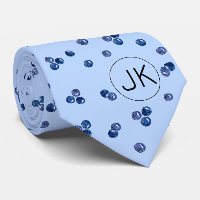 Hand Drawn Blueberries Add Initials Novelty Fruit Neck Tie (Rolled)