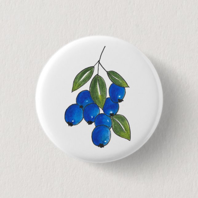 Hand Drawn Blueberries Button (Front)
