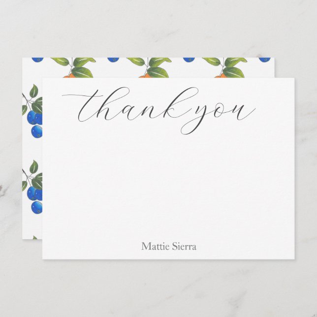 Hand Drawn Blueberries & Kumquats Pattern Thank You Card (Front/Back)