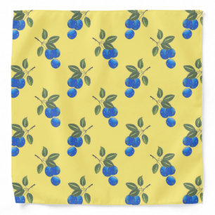 Hand Drawn Blueberries Pattern 3 Yellow Background Bandana