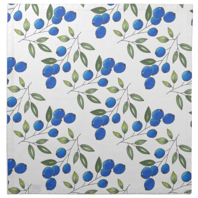 Hand Drawn Blueberries Pattern Cloth Napkin (Front)