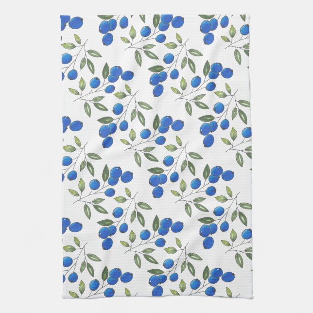 Hand Drawn Blueberries Pattern Kitchen Towel (Vertical)