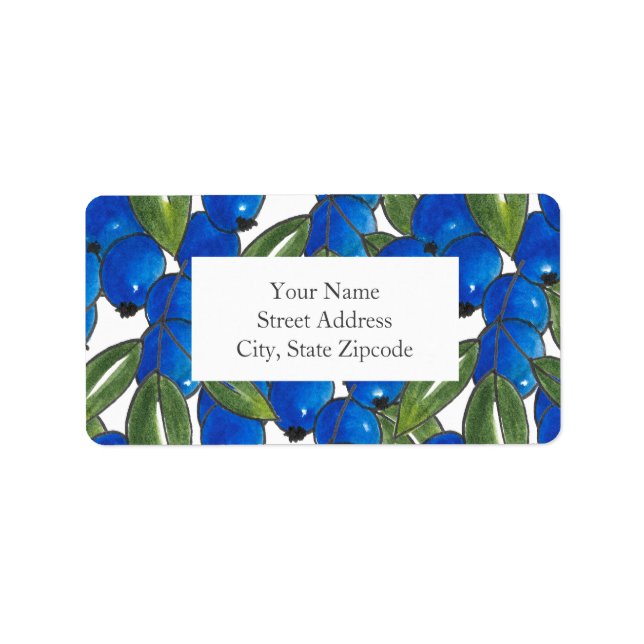 'Hand Drawn Blueberries Pattern' Labels (Front)