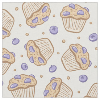 Hand Drawn Blueberry Muffin Cafe Bakery Beige Fabric