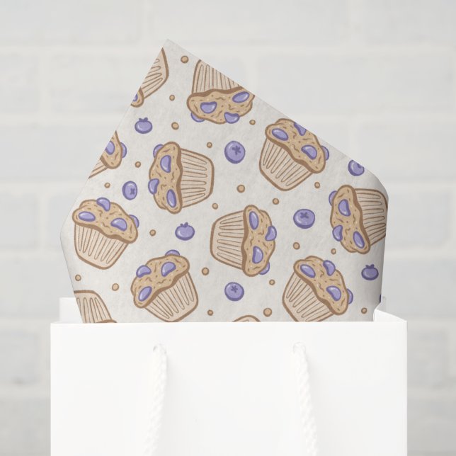 Hand Drawn Blueberry Muffin Cafe Bakery Beige Tissue Paper (Gift Bag)