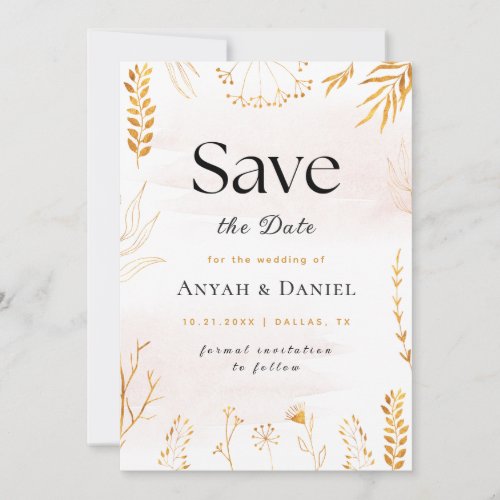 Hand Drawn Blush  Gold Floral Sketch Autumn Fall Invitation