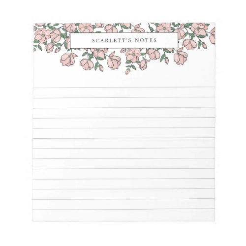 Hand Drawn Blush Pink Flowers Lined Notepad