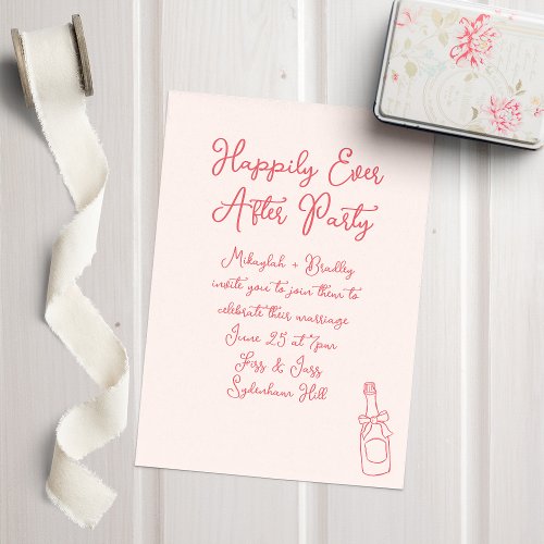 Hand Drawn Blush  Red Happily Ever After Party Invitation