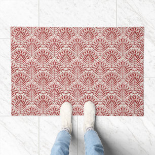 Hand Drawn Bohemian Scallops, Red on Cream Doormat